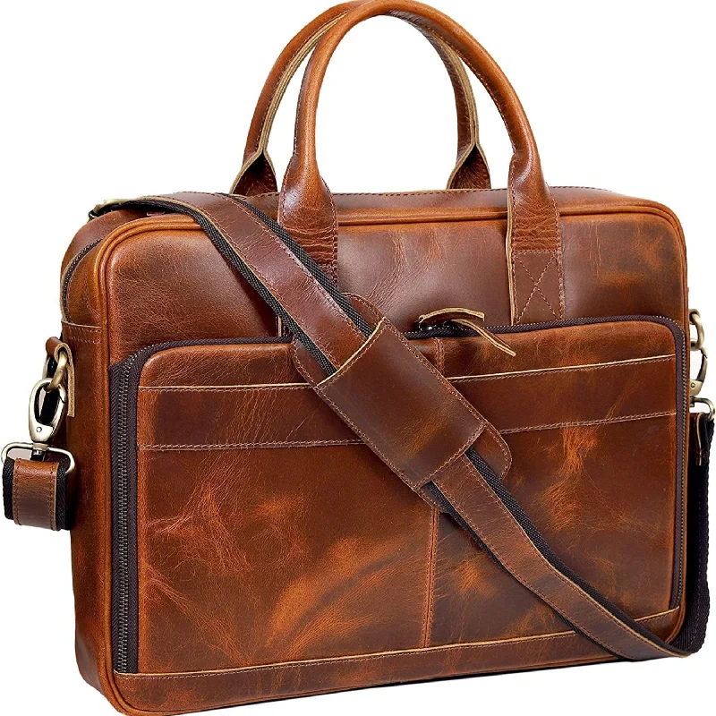 16-Inch Leather Briefcase – Laptop Messenger Bag for Men & Women | Durable Office, School & College Satchel