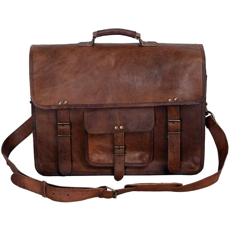 18-Inch Vintage Handmade Leather Briefcase – Laptop Messenger Bag & Satchel Gifts for Him