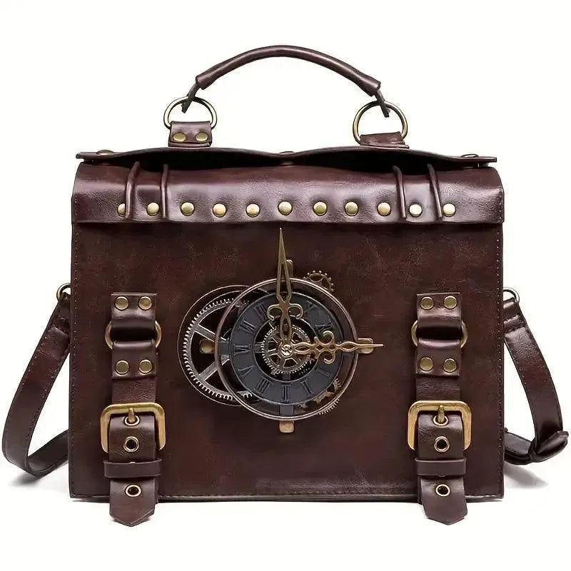 Steampunk Messenger Bag with Turnable Clock