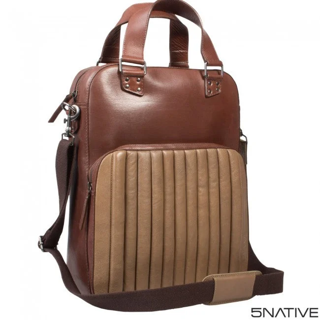 5NATIVE BROWN AND OLIVE LEATHER MENS LAPTOP TOTE BAG