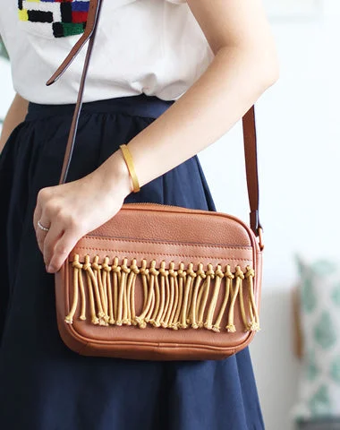 Cute Leather Womens Small Tassels Crossbody Bag Purse Cute Shoulder Bag for Women