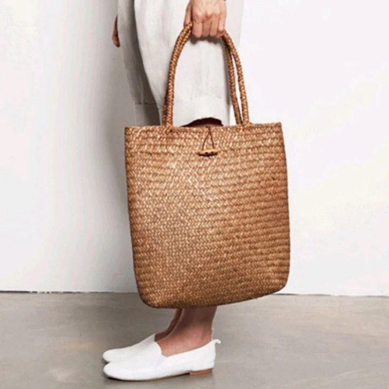 FGGS-Women Handbag Summer Beach Bag Rattan Woven Handmade Knitted Straw Large Capacity Totes Women Shoulder Bag Bohemia New