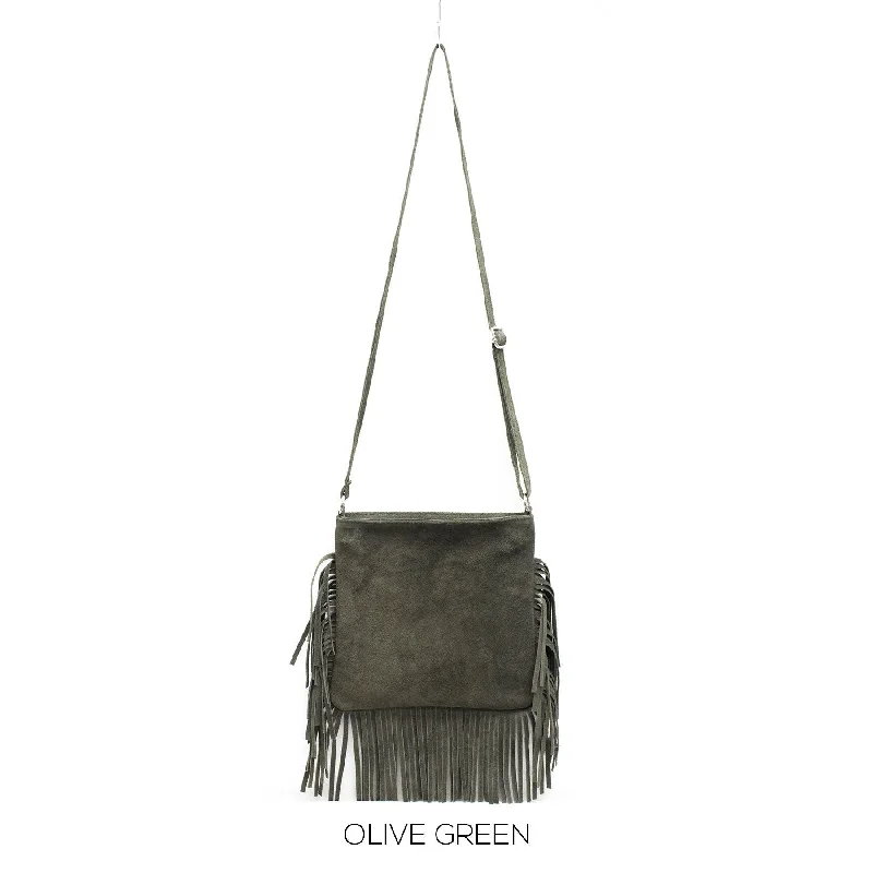 Genuine Suede Leather Italian Fringed Bag Crossbody Ladies Shoulder Bag Spring/Summer Messenger bag Parties  Evening Bag Made in Italy