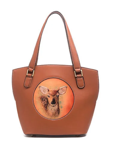 Handmade Womens Brown Leather Tote Handbag Purse Deer Tote Bag for Women