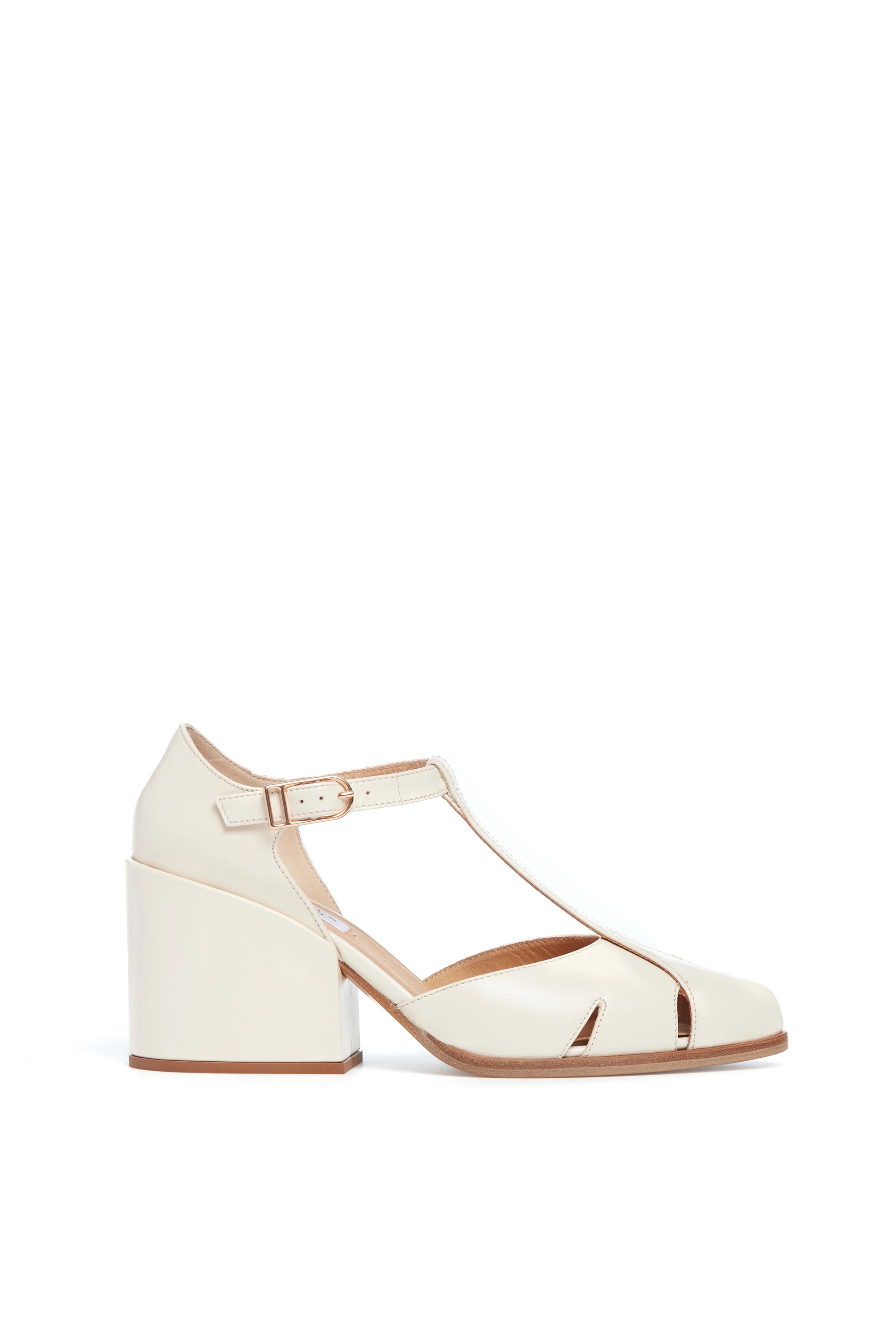 Hawes T-Strap Heel in Cream Leather