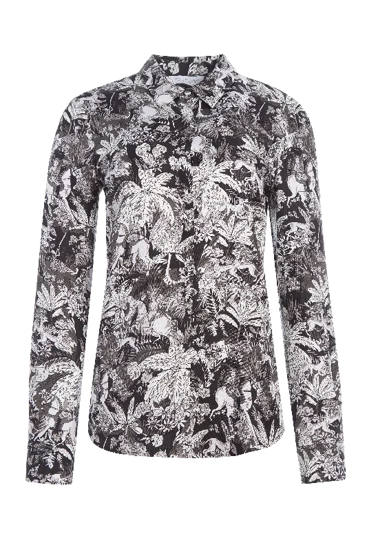 Henri Blouse in Grey Scale Printed Silk Twill