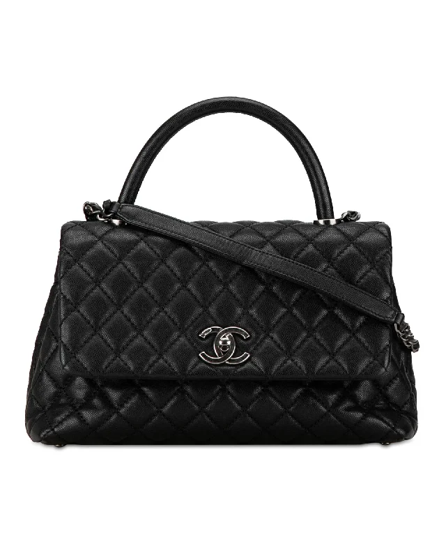 Quilted Leather Top Handle Flap Bag with CC Turn Lock