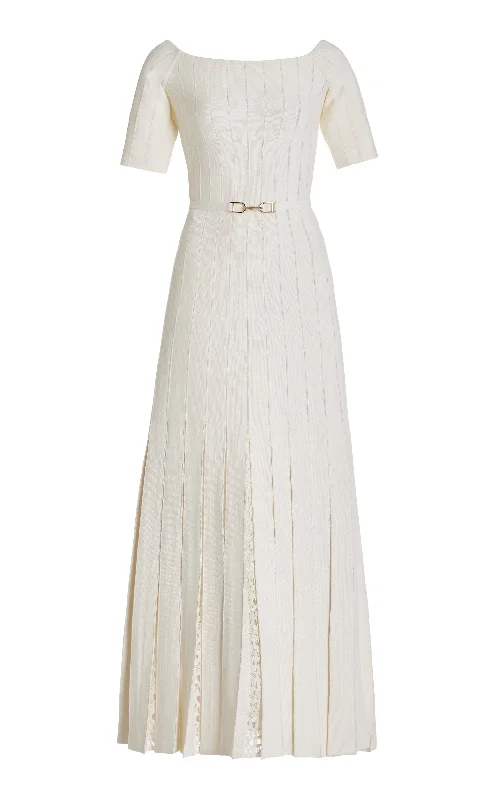 Kurt Knit Pleated Maxi Dress in Ivory Merino Wool