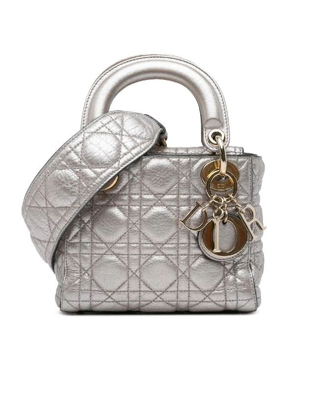 Metallic Quilted Leather Mini Handbag with Detachable Strap