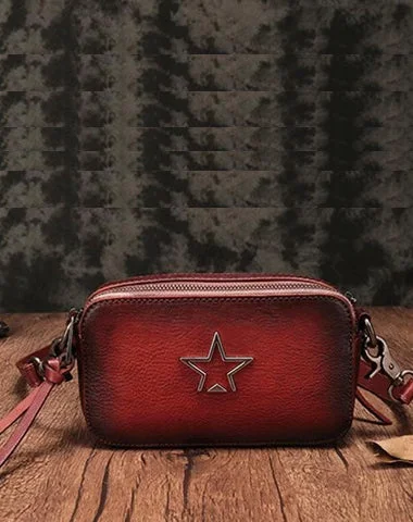 Vintage Leather Red Womens Clutch Side Purse Small Cube Shoulder Bag Leather Purse Crossbody Bags