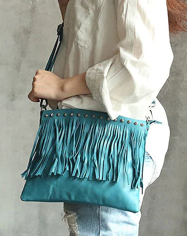 Vintage WOMENs LEATHER Tassels Shoulder Bag Handmade Crossbody Purse With tassels