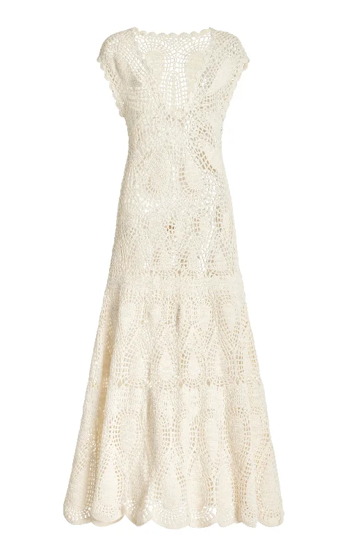 Waldman Crochet Maxi Dress in Ivory Wool Cashmere