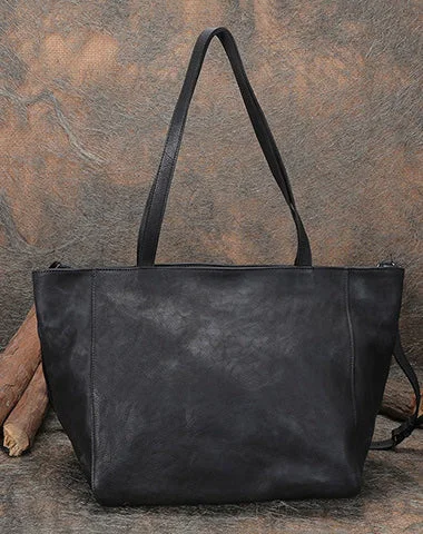 Womens Black Gray Leather Tote Bags Vintage Womens Handbag Shopper Bag Purse for Ladies