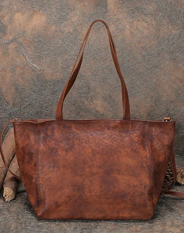 Womens Brown Leather Tote Bags Vintage Womens Handbag Shopper Bag Purse for Ladies