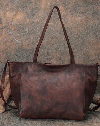 Womens Coffee Leather Tote Bags Vintage Womens Handbag Shopper Bag Purse for Ladies